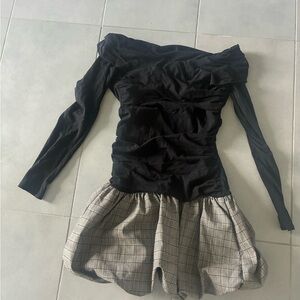 Fashion Nova Black and Gray Off-Shoulder Dress